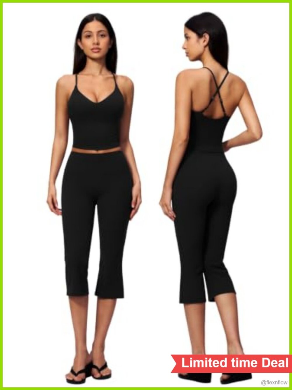 Women's 2 Piece Workout Set Crop Tank Top Flare Capri Pants Gym Yoga